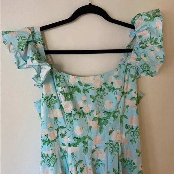 Hill House Daphne Dress in Blue Roses Nap Dress Cotton Floral Green Pink Size L - Picture 5 of 11